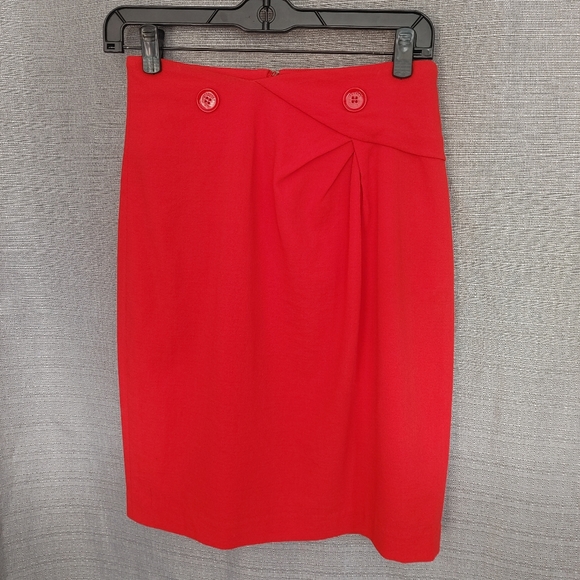 Versace Dresses & Skirts - Versace Red Pencil Skirt sz Italian 40 : US 4/6 with Button Detail & Logo Lining